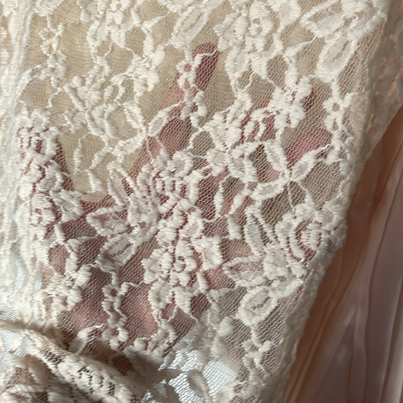 Pinky feminine sheer floral lace chiffon pleated bishop sleeve pullover pink L - Picture 9 of 14